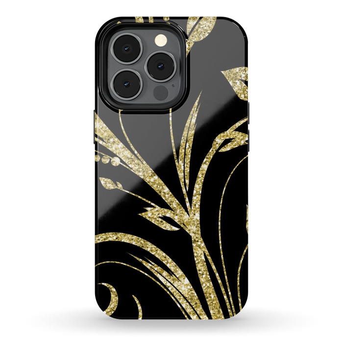 iPhone 13 pro StrongFit Black Gold and Glitter Pattern by Alemi