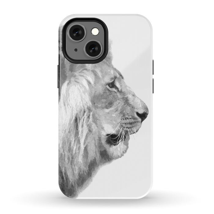 iPhone 13 mini StrongFit Black and White Lion Profile by Alemi