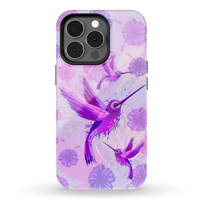 iPhone 13 pro StrongFit Hummingbird Spirit Purple Watercolor  by BluedarkArt