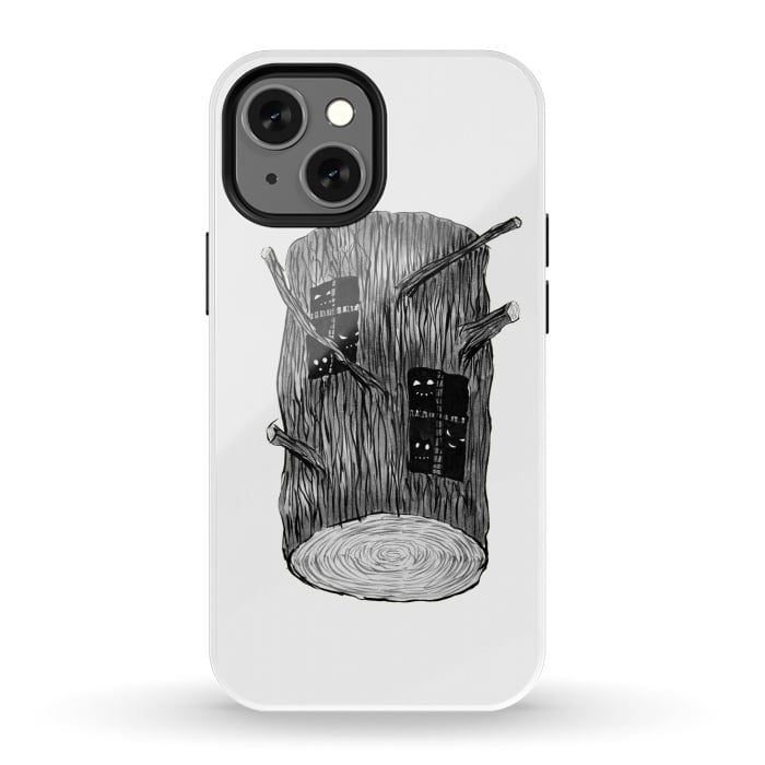 iPhone 13 mini StrongFit Tree Log With Mysterious Forest Creatures by Boriana Giormova