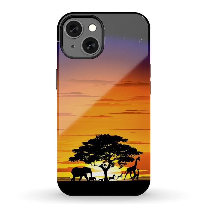 iPhone 13 StrongFit Wild Animals on African Savanna Sunset  by BluedarkArt