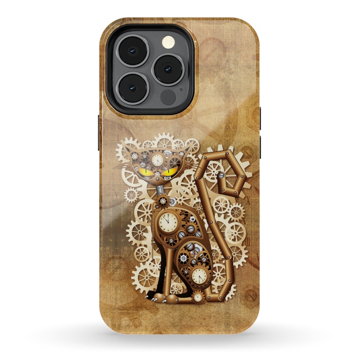 iPhone 13 pro StrongFit Steampunk Cat Vintage Style by BluedarkArt