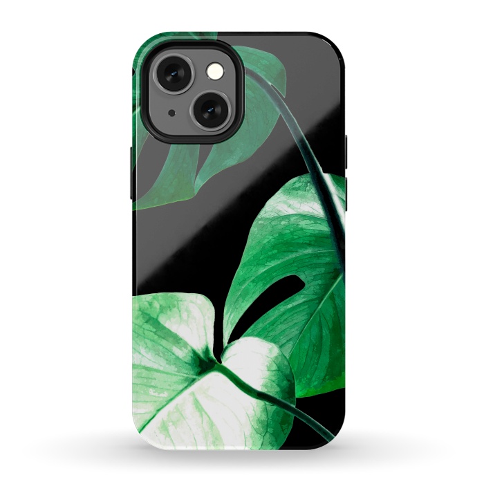 iPhone 13 mini StrongFit Green Monstera Leaves by Alemi