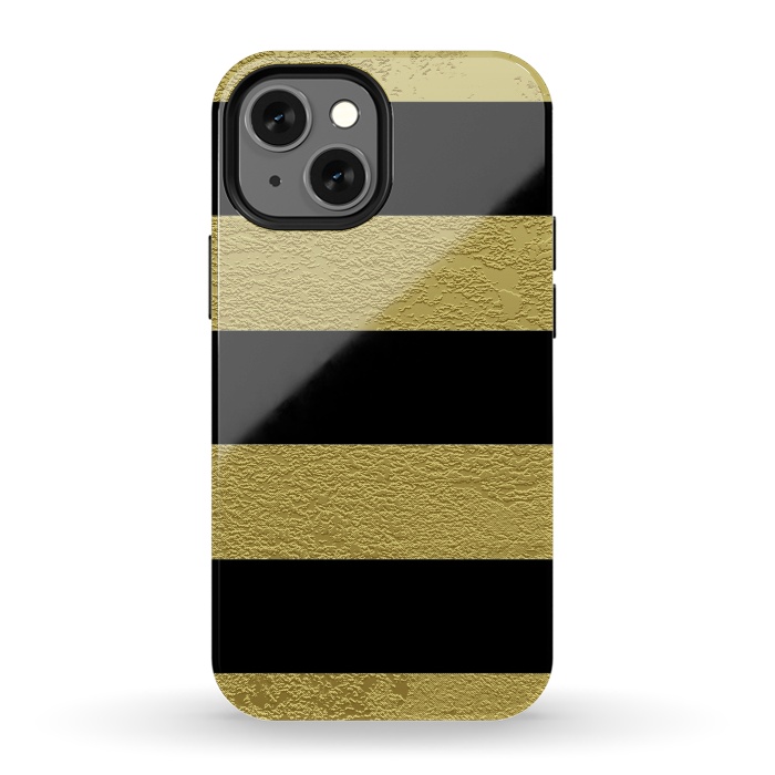 iPhone 13 mini StrongFit Black and Gold Stripes by Alemi