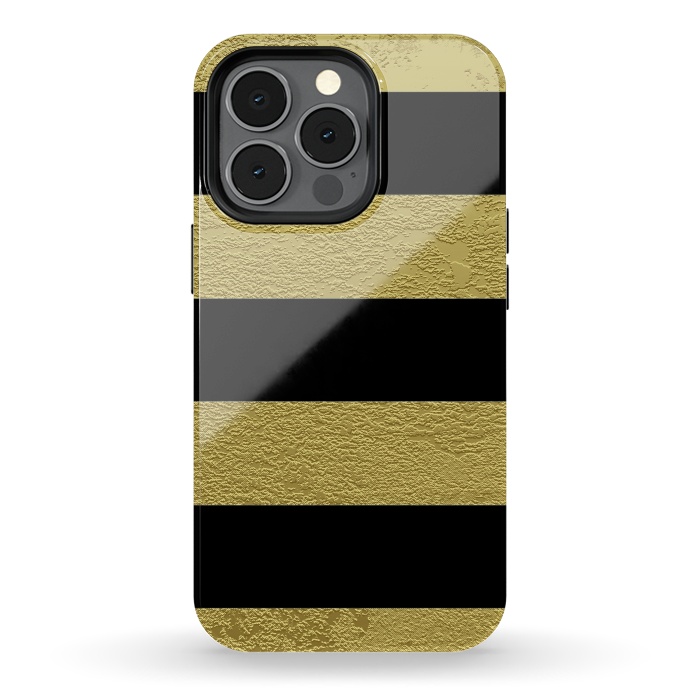 iPhone 13 pro StrongFit Black and Gold Stripes by Alemi