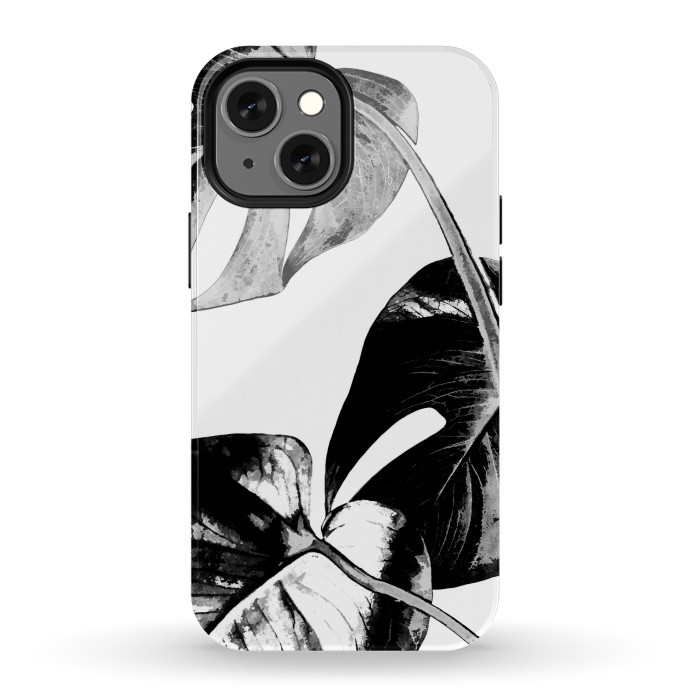 iPhone 13 mini StrongFit Black Monstera Leaves by Alemi