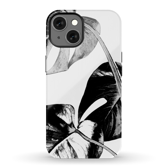 iPhone 13 StrongFit Black Monstera Leaves by Alemi