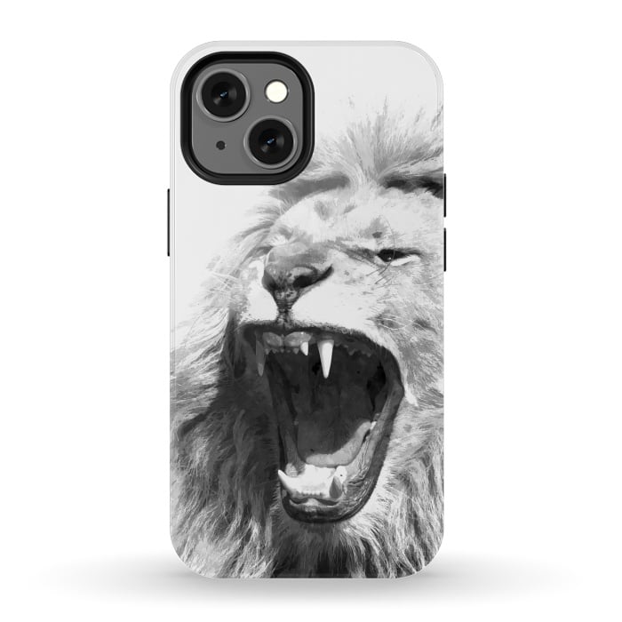 iPhone 13 mini StrongFit Black and White Fierce Lion by Alemi