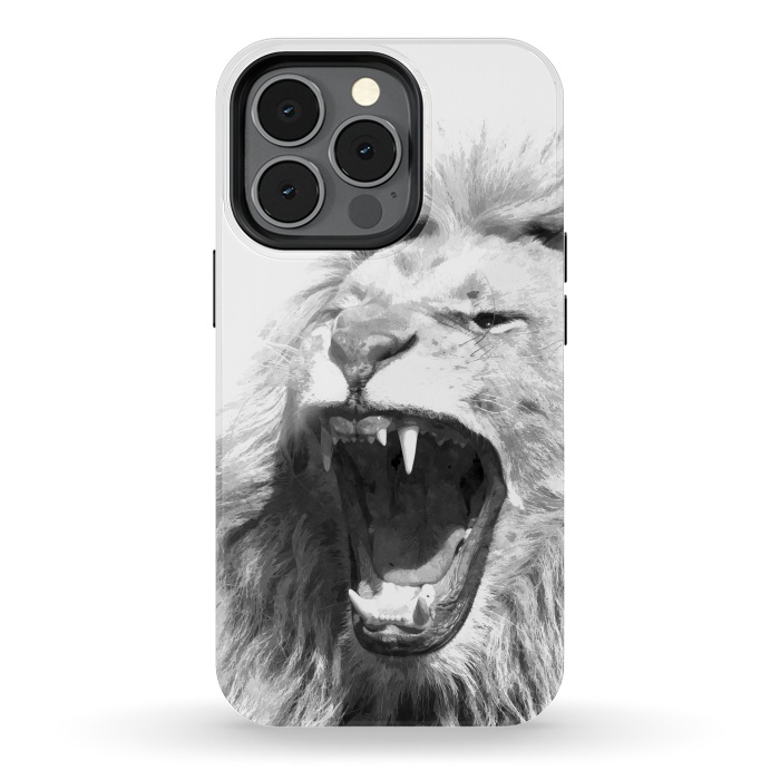 iPhone 13 pro StrongFit Black and White Fierce Lion by Alemi