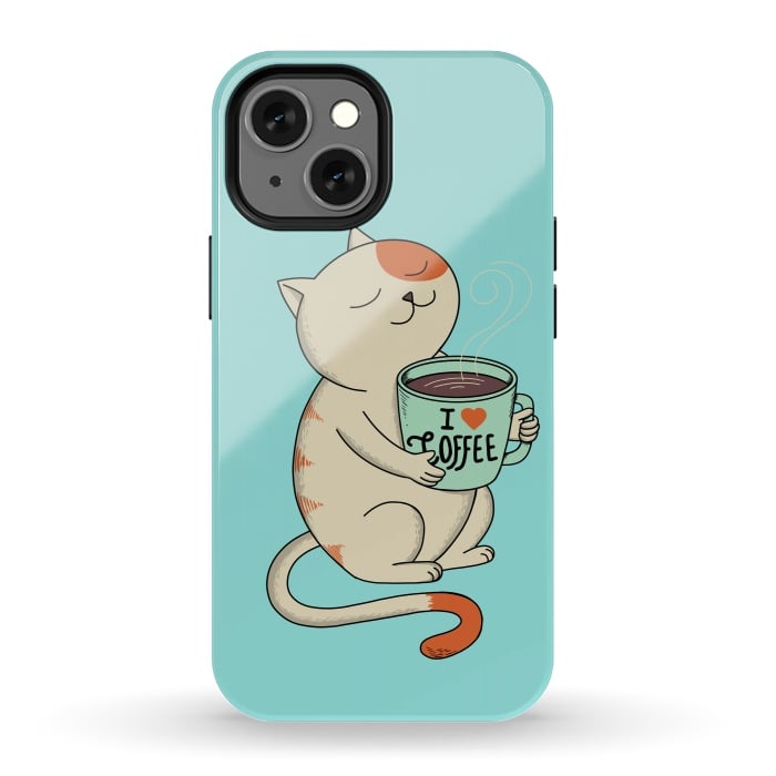 iPhone 13 mini StrongFit Cat and Coffee by Coffee Man