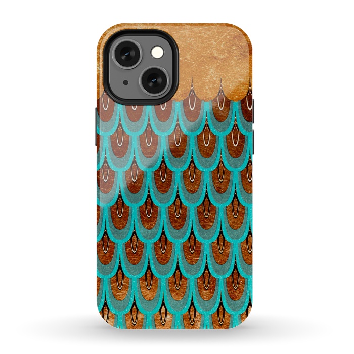 iPhone 13 mini StrongFit Copper & Teal Gold Mermaid Scales by  Utart