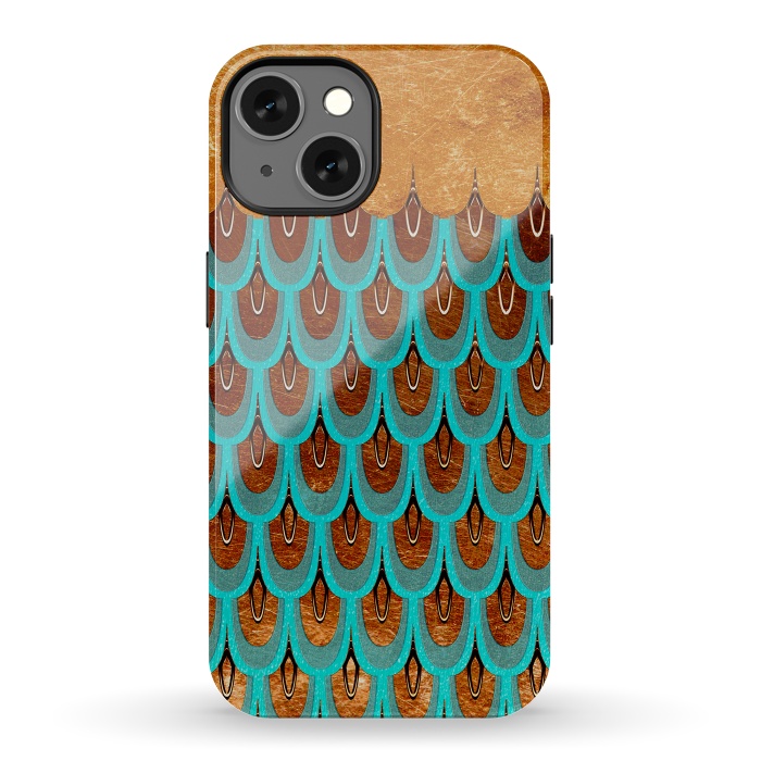 iPhone 13 StrongFit Copper & Teal Gold Mermaid Scales by  Utart