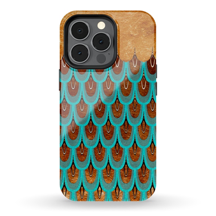 iPhone 13 pro StrongFit Copper & Teal Gold Mermaid Scales by  Utart