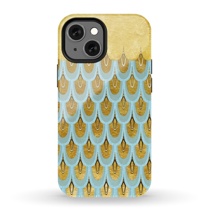 iPhone 13 mini StrongFit Elegant Light Aqua & Gold Mermaid Scales by  Utart