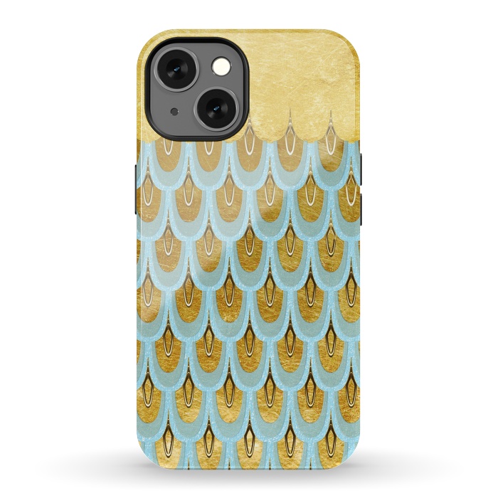iPhone 13 StrongFit Elegant Light Aqua & Gold Mermaid Scales by  Utart
