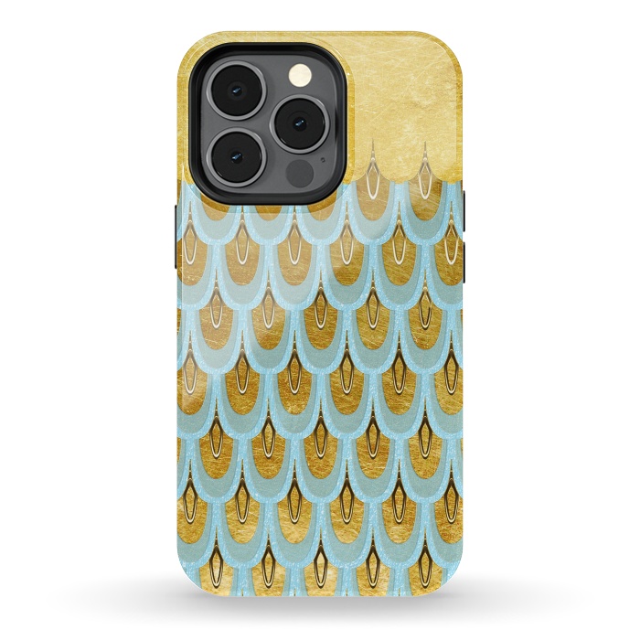 iPhone 13 pro StrongFit Elegant Light Aqua & Gold Mermaid Scales by  Utart