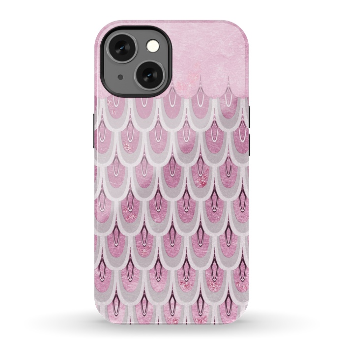 iPhone 13 StrongFit Multicolor Pink & Silver Gray Mermaid Scales by  Utart