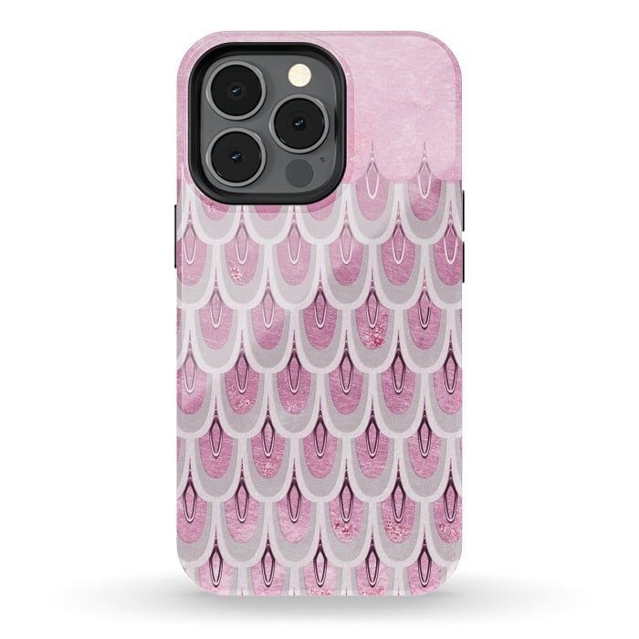 iPhone 13 pro StrongFit Multicolor Pink & Silver Gray Mermaid Scales by  Utart