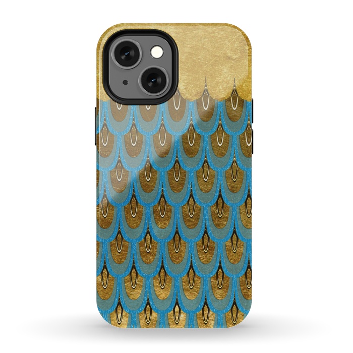 iPhone 13 mini StrongFit Multicolor Teal & Gold Mermaid Scales by  Utart