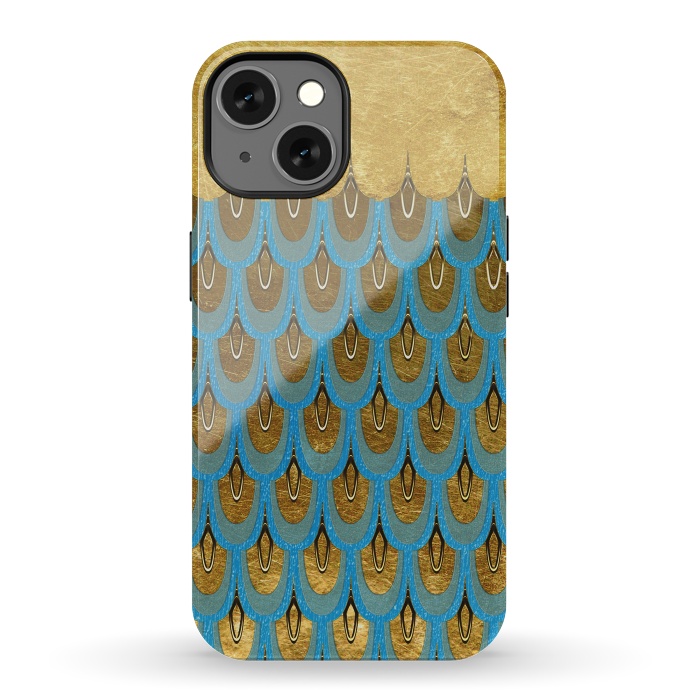 iPhone 13 StrongFit Multicolor Teal & Gold Mermaid Scales by  Utart