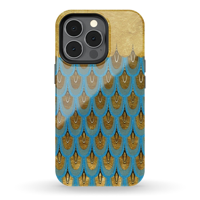 iPhone 13 pro StrongFit Multicolor Teal & Gold Mermaid Scales by  Utart