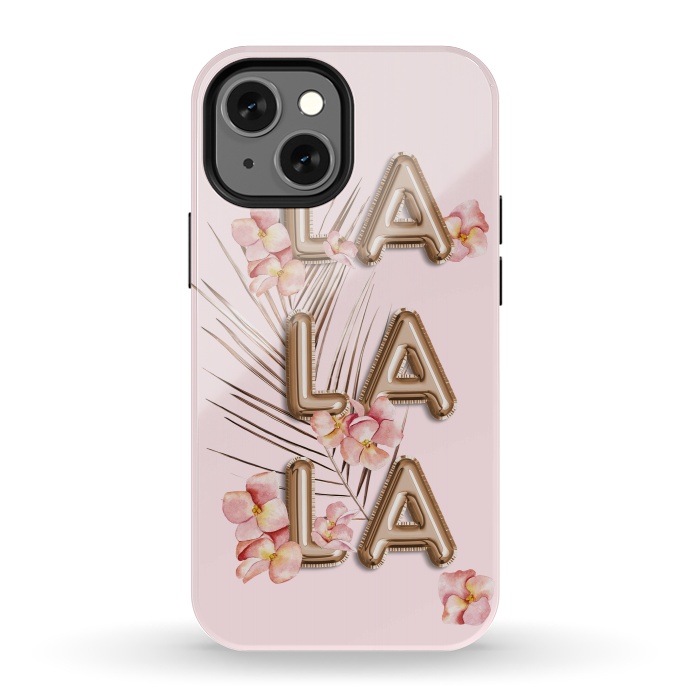 iPhone 13 mini StrongFit LA LA LA - Fun Shiny Rose Gold Girly Flower Typography  by  Utart