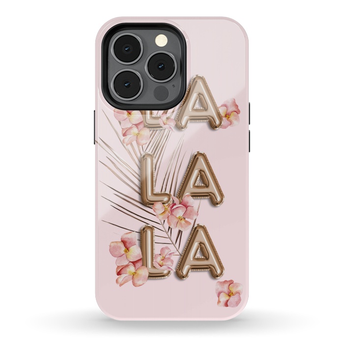 iPhone 13 pro StrongFit LA LA LA - Fun Shiny Rose Gold Girly Flower Typography  by  Utart