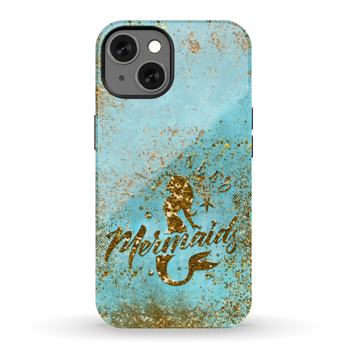 iPhone 13 StrongFit We all need mermaids - Teal and Gold Glitter Typography  by  Utart