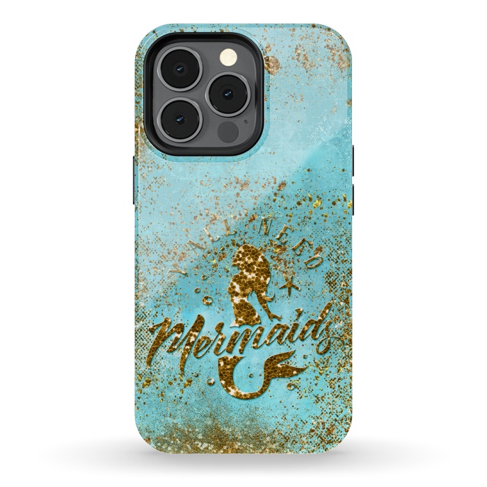 iPhone 13 pro StrongFit We all need mermaids - Teal and Gold Glitter Typography  by  Utart
