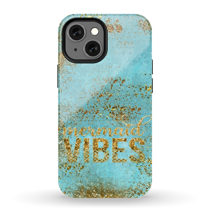 iPhone 13 mini StrongFit Mermaid Vibes - Teal & Gold Glitter Typography by  Utart