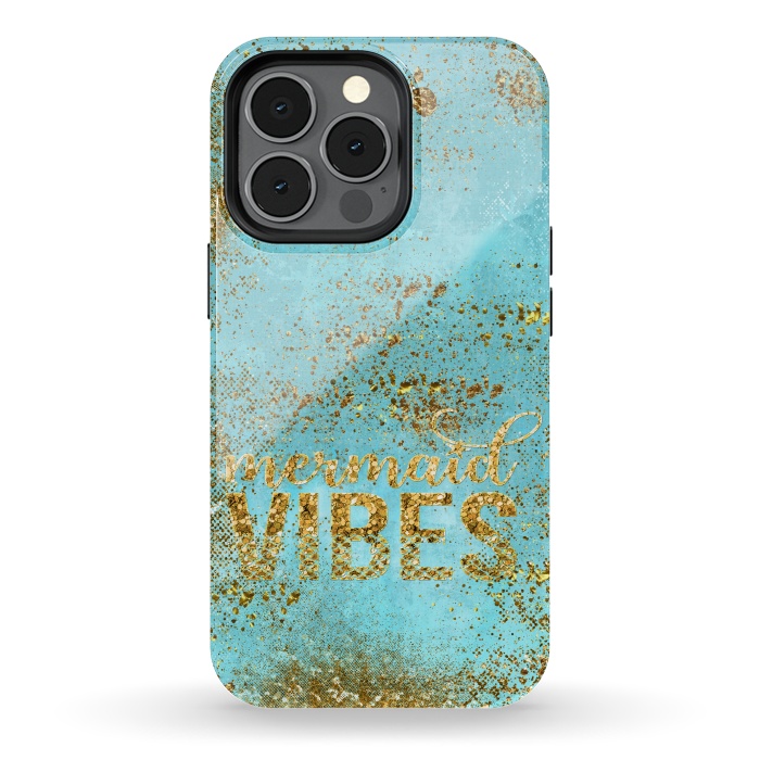 iPhone 13 pro StrongFit Mermaid Vibes - Teal & Gold Glitter Typography by  Utart