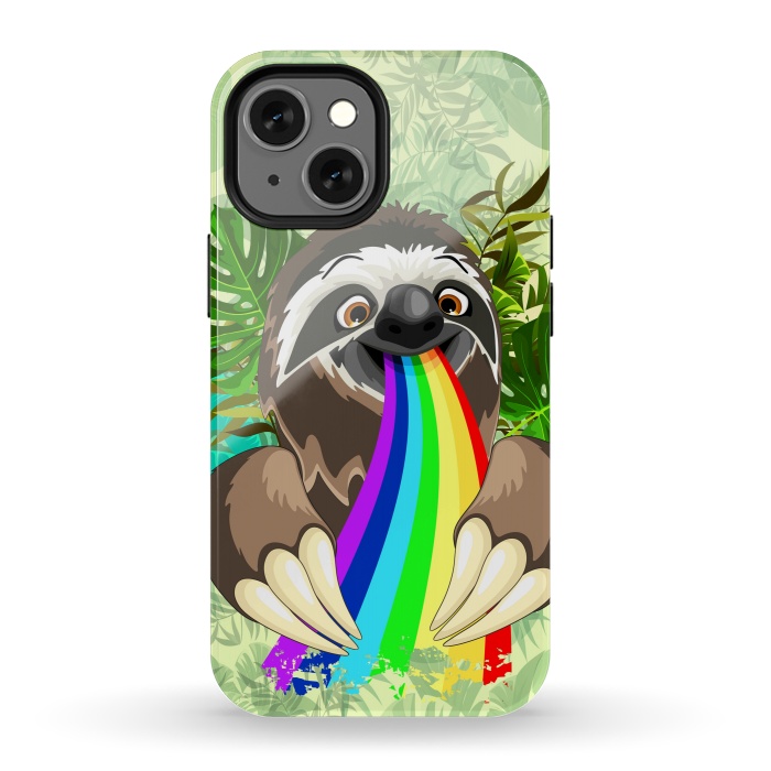 iPhone 13 mini StrongFit Sloth Spitting Rainbow Colors by BluedarkArt