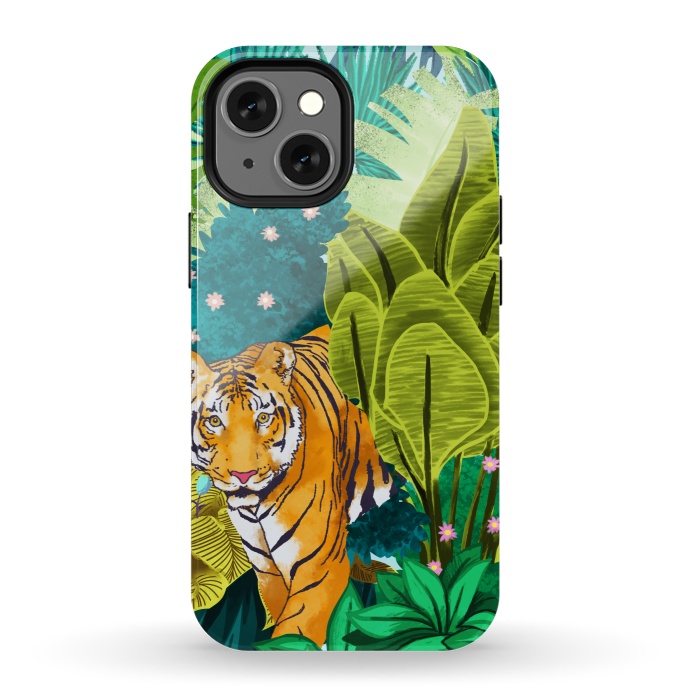 iPhone 13 mini StrongFit Jungle Tiger by Uma Prabhakar Gokhale