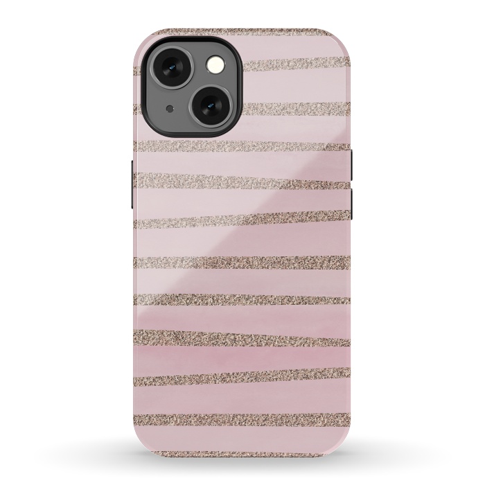 iPhone 13 StrongFit Rose Gold Glitter Stripes 2 by Andrea Haase