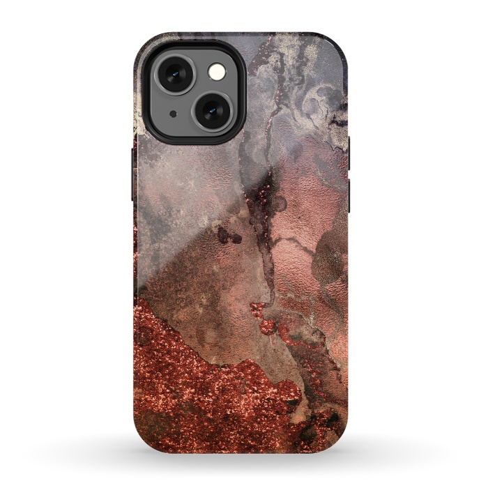 iPhone 13 mini StrongFit Copper Glitter and Ink Marble by  Utart