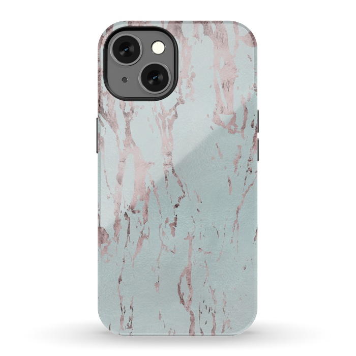 iPhone 13 StrongFit Rose Gold Marble Fragments On Teal 2 by Andrea Haase