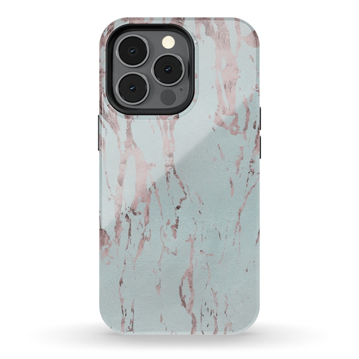 iPhone 13 pro StrongFit Rose Gold Marble Fragments On Teal 2 by Andrea Haase
