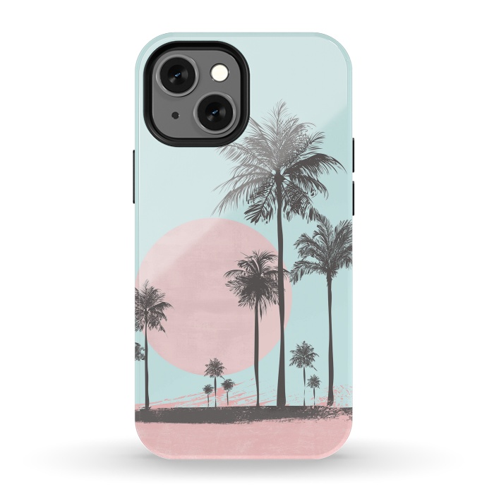 iPhone 13 mini StrongFit Beachfront Palm Tree Sunset by Andrea Haase