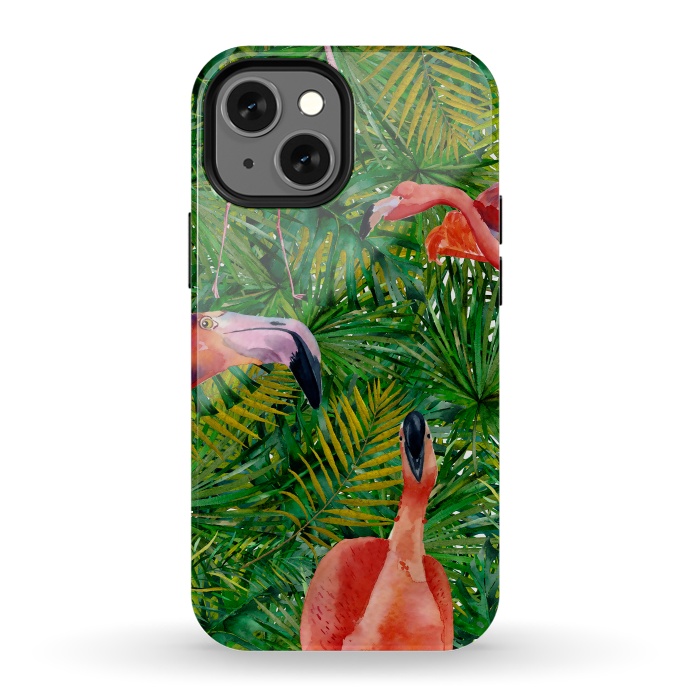 iPhone 13 mini StrongFit Flamingo Jungle Party by  Utart