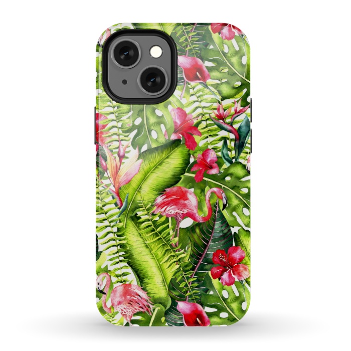 iPhone 13 mini StrongFit Flower Jungle and Flamingo  by  Utart