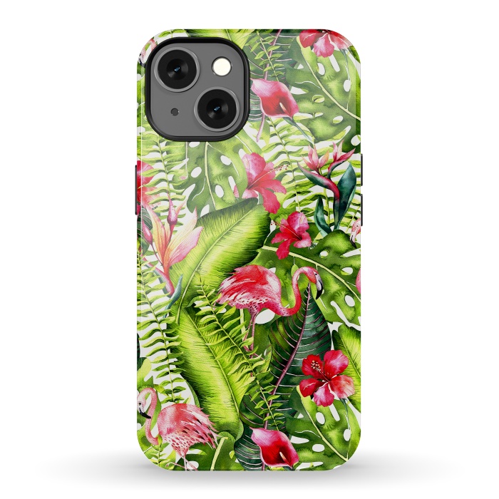 iPhone 13 StrongFit Flower Jungle and Flamingo  by  Utart