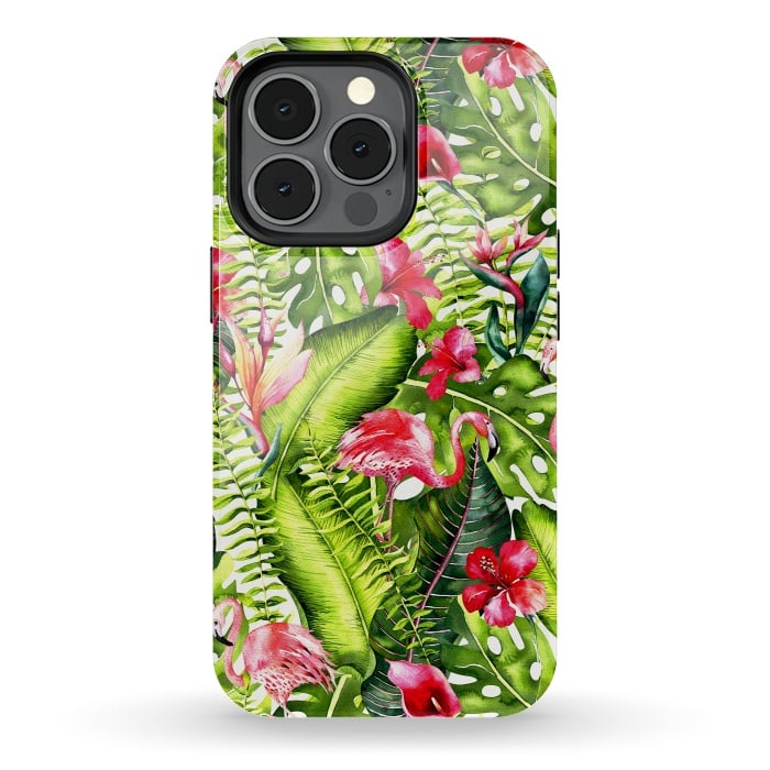iPhone 13 pro StrongFit Flower Jungle and Flamingo  by  Utart
