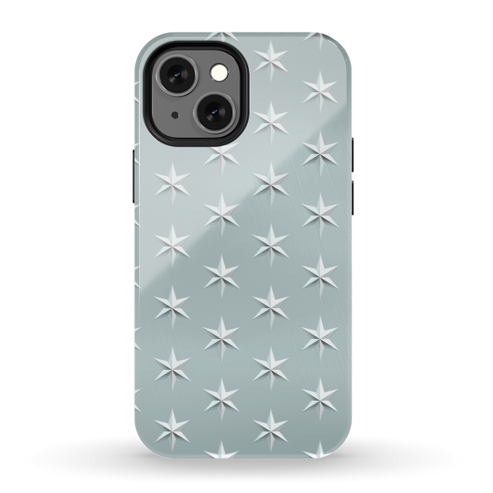 iPhone 13 mini StrongFit Silver Stars On Teal Metal by Andrea Haase
