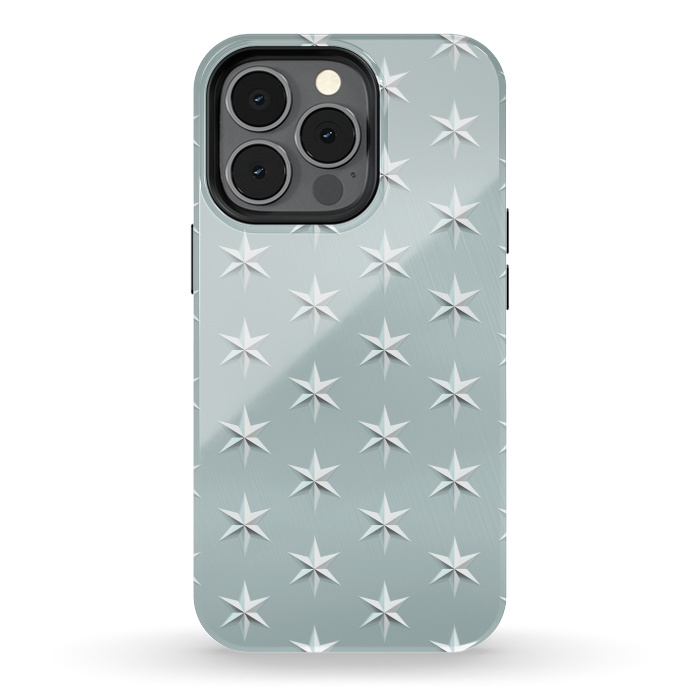 iPhone 13 pro StrongFit Silver Stars On Teal Metal by Andrea Haase