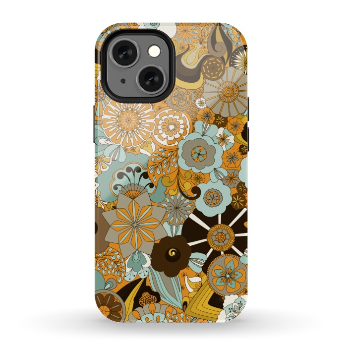iPhone 13 mini StrongFit Flowers, Flowers Everywhere Mustard and Blue by Paula Ohreen