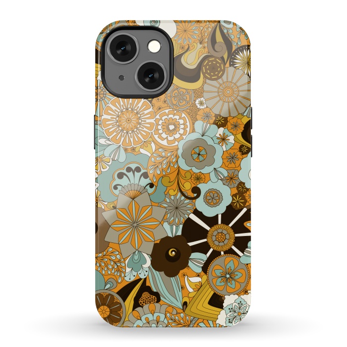 iPhone 13 StrongFit Flowers, Flowers Everywhere Mustard and Blue by Paula Ohreen