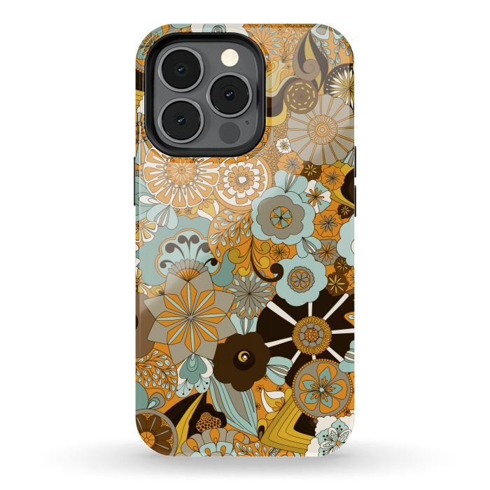 iPhone 13 pro StrongFit Flowers, Flowers Everywhere Mustard and Blue by Paula Ohreen