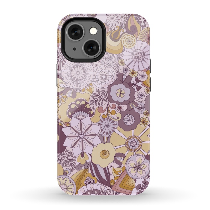 iPhone 13 mini StrongFit Flowers, Flowers Everywhere Purple and Mustard by Paula Ohreen