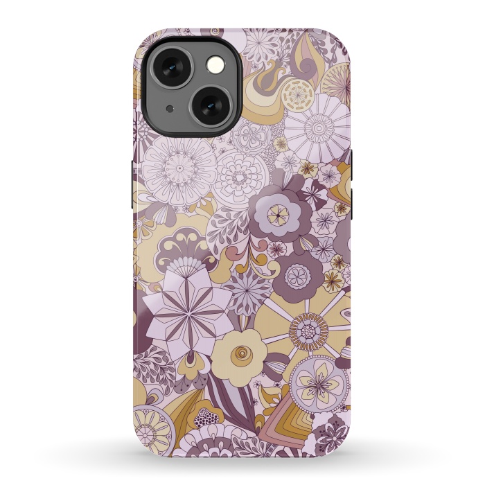 iPhone 13 StrongFit Flowers, Flowers Everywhere Purple and Mustard by Paula Ohreen