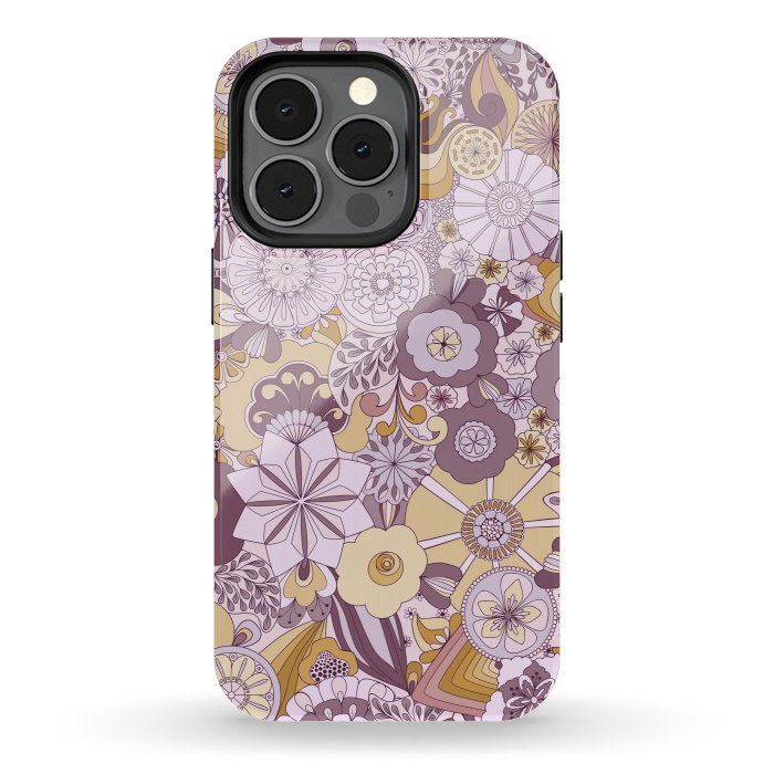 iPhone 13 pro StrongFit Flowers, Flowers Everywhere Purple and Mustard by Paula Ohreen